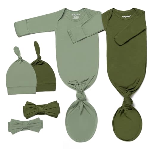 Newborn Baby Knotted Gown, Ultra-Soft Infant Sleeper Coming Home Outfit with Hat, Bowknot (2 Packs)