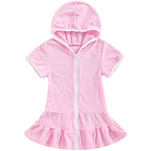 Hoanselay Kids Toddler Little Girl Swim Cover Up Towel Terry Swimsuit Wraps Zip Up Bathing Suit Robe Pool Beach Coverup