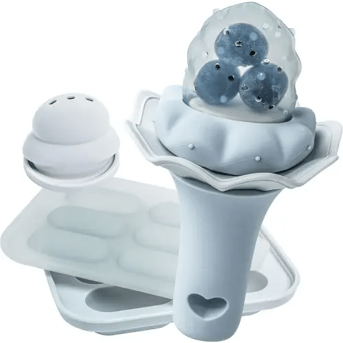 Moonkie Baby Fruit Feeder with Freezer Tray, BPA Free Silicone Food Feeder for Infant Self Feeding, Breastmilk Popsicle Molds, Mesh Feeder with Two Pouches, Baby Shower Gifts 4 Months+, 1 Pack