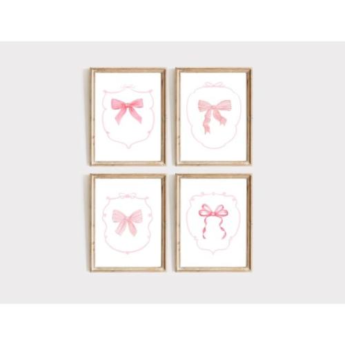 SamiraBirar Pink Bow Set of 4 Watercolor Painting Art Prints