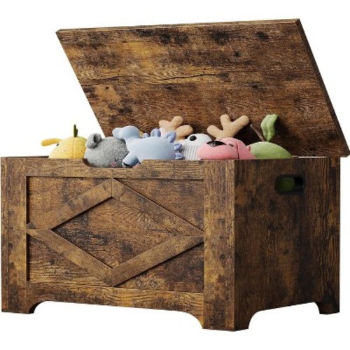 Wooden Storage Bench, 23.6" Toy Chest with Safety Hinge, Multi-Use Entryway Seat, for Living Room, Bedroom, Easy Assembly
