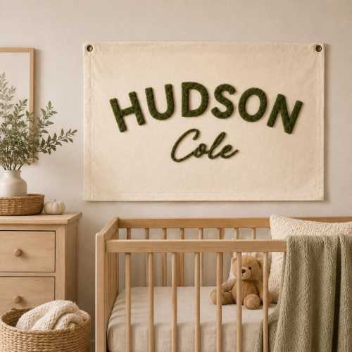 Personalized Hand Embroidered Name Pennant Flag, Custom Baby Name Banner, Nursery Wall Decor, Kids Room Decor, Baby Gift