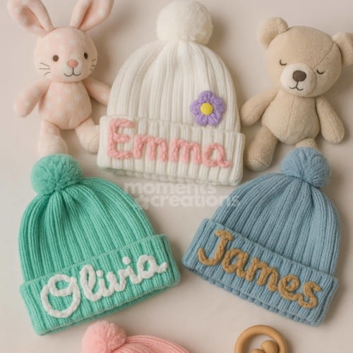 Personalized Cotton Knit Baby Beanie: Custom Embroidered Name Winter Hat