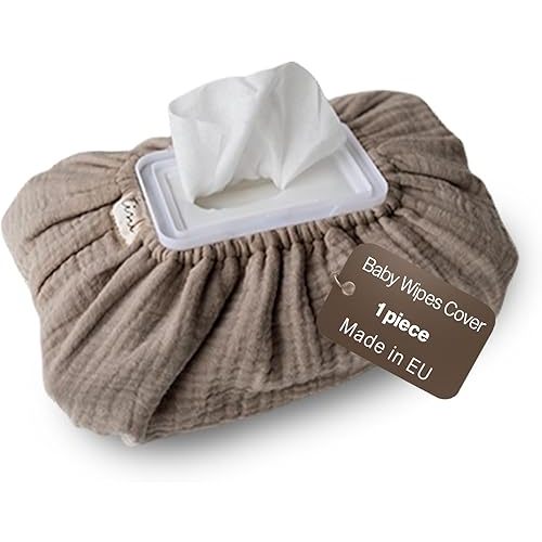 Baby Wipes Cover – Universal Size, One Size Fits All Wipes Packages | Muslin Cotton Tissue Cover for Nursery, Diaper Bag & Changing Table, Station | Gingham & Neutral Patterns (Sand)
