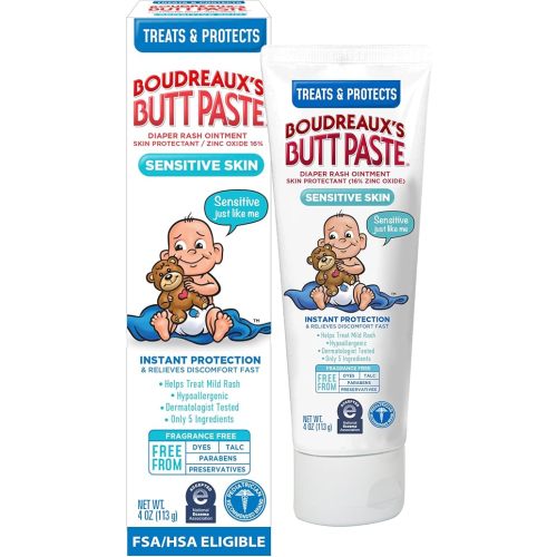 Boudreaux's Butt Paste for Sensitive Skin Diaper Rash Cream, Ointment for Baby, 4 oz Tube