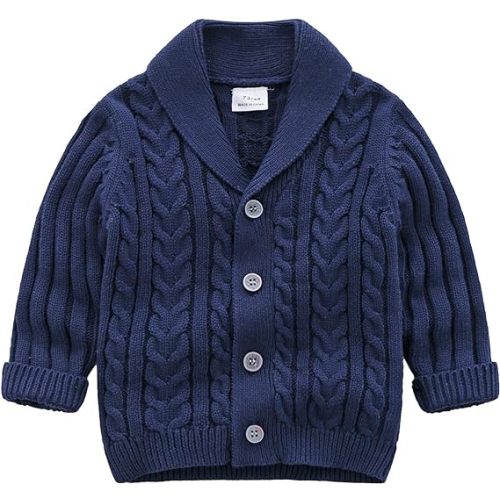 Feidoog Infant Baby Boys Cardigan Crochet Sweater V-Neck，Toddler Knit Button up Knitted Pattern Pullover Sweatshirt