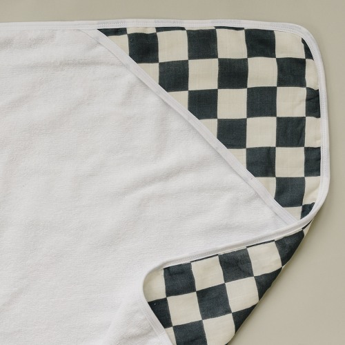 Charcoal Checkered Muslin Hooded Towel