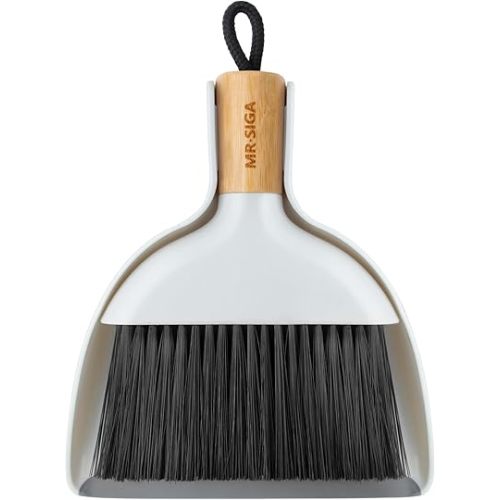 MR.SIGA Mini Dustpan and Brush Set, Portable Cleaning Brush and Dustpan Combo with Bamboo Handle, 1 Set