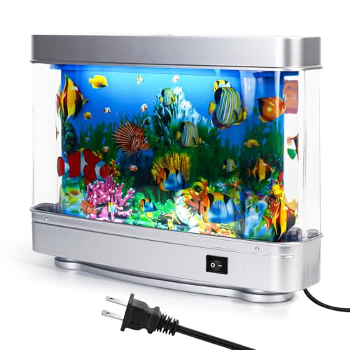 Fake Fish Tank Baby Aquarium - Artificial Fish Lamp with Moving Tropical Fish - LED Sensory Aquarium Light for Bedroom, Office, Kids, and Gifts for Cat Lovers - Relaxing Night Light & Stress Reliever
