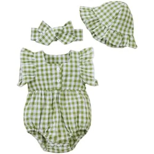 Renotemy Baby Girl Clothes Infant Summer Romper Cotton Linen Newborn Essentials Photography Preemie Outfits with Hat&Headband