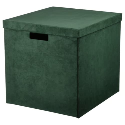 GJÄTTA storage box with lid, velvet dark green, 12 ½x13 ¾x12 ½" - IKEA