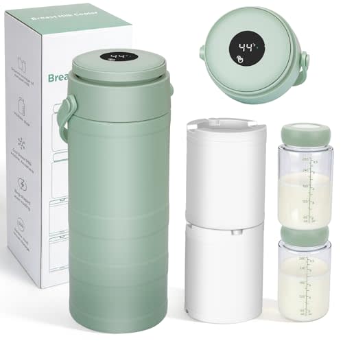 Portable Breast Milk Cooler for Outdoors & Work, 360° Total Cooling Keeps Milk Fresh for 24 Hours, 19oz Large Capacity Travel Breastmilk Chiller with Temp Display & 2pcs Bottle for Breastmilk Storage