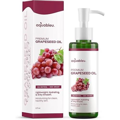 Aquableu Premium Grapeseed Oil - 100% Pure and All-Natural - Hydrating and Silky Smooth - Moisturing, for Clean and Healthy Skin, and Strong Hair - Cold Pressed - 8 oz