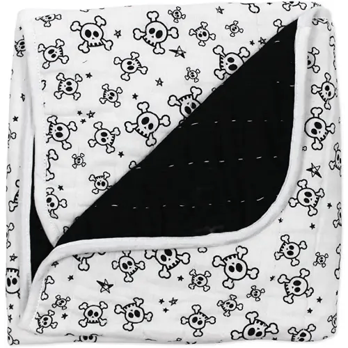 HonestBaby Quilted Baby Blankets Reversible Organic Cotton for Infant Boys, Girls, Unisex, Tossed Skulls/Black, One Size