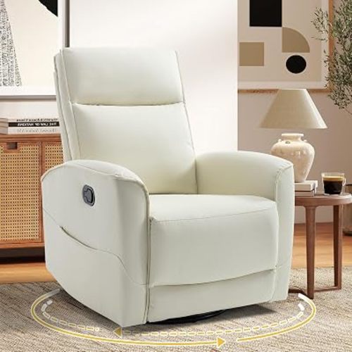 Swivel Rocker Recliner Chair, Manual Faux Leather Glider Rocking Recliners for Adults, 360° Swivel Nursery Reclining Sofa with Storage Pocket