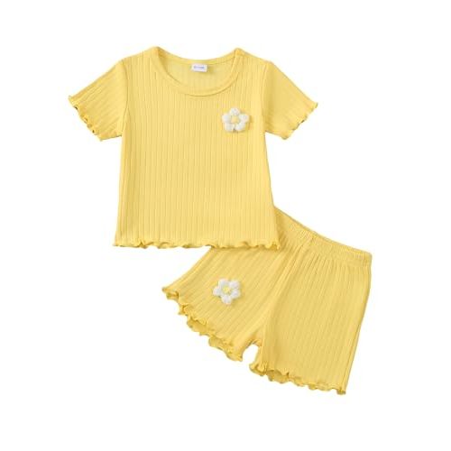Mioglrie Toddler Baby Girl Summer Clothes Toddler Girls Summer Outfits Short Sleeve T-Shirts Shorts Clothing Set 6M-3Y