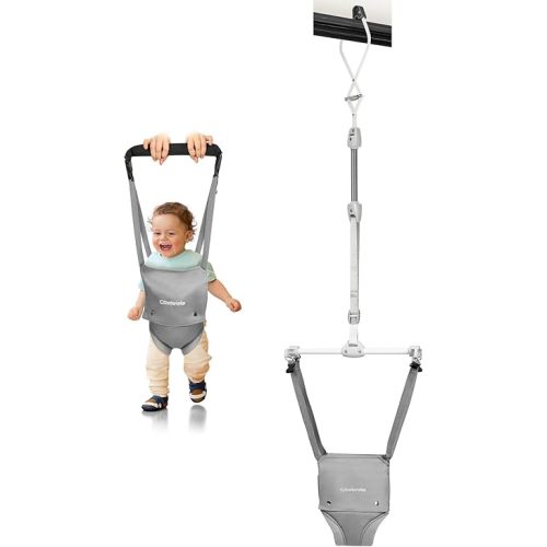Cowiewie 2 in 1 Baby Door Jumper w/Baby Walking Harness Function, Baby Jumper with Door Clamp Adjustable Strap and Seat, Gray