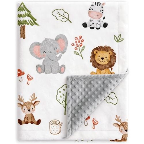 HOMRITAR Animals Baby Blanket for Boys Girls Double Layer Dotted Backing