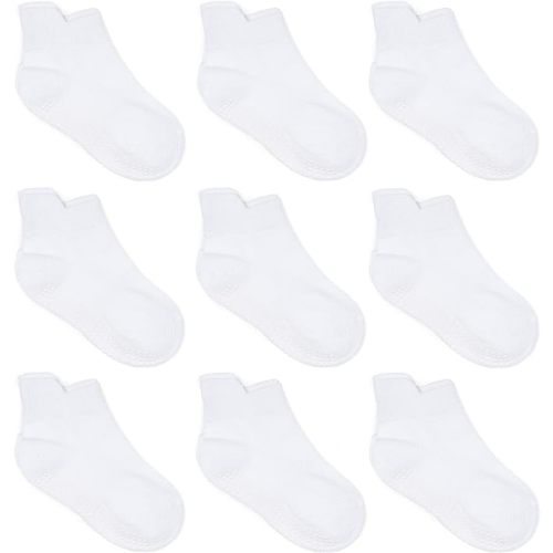 Zaples Baby Non Slip Grip Ankle Socks with Non Skid Soles for Infants Toddlers Kids Boys Girls - 0-6 Months - White - 9 Pairs