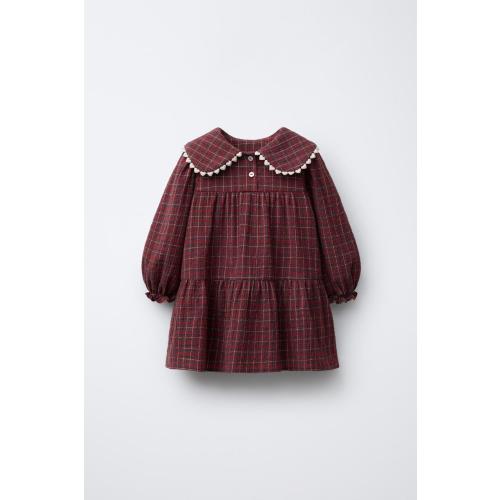PLAID DRESS WITH HEART LACE TRIM - Red | ZARA United States