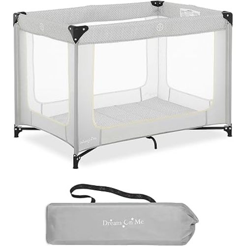 Dream On Me Zoom Portable Playard in Light Grey, Lightweight, Packable and Easy Setup Baby Playard, Breathable Mesh Sides and Soft Fabric - Comes with a Removable Padded Mat