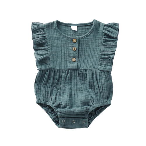 Newborn Baby Girls Romper 0 Months Baby Girls Jumpsuit Onesies Bodysuit 3 Months Baby Girls Sleeveless Solid Color Button Round Neck Romper,Green