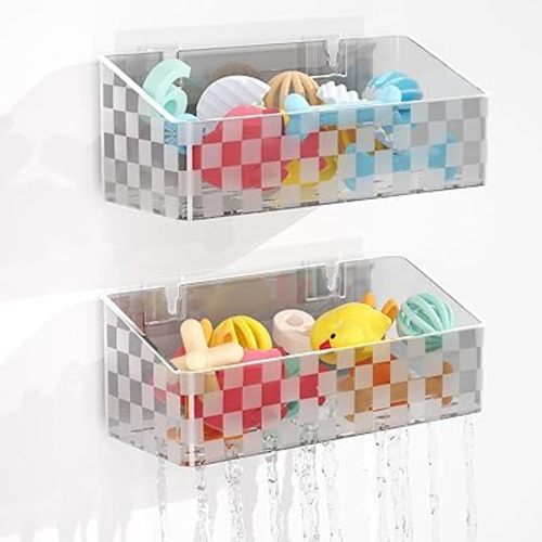 Natheeph Bath Toy Storage Holder, 2 Pack Large Capacity Bath Toy Organizer for Tub Clear Baby Bathtub Toy Storage Multi Use Shower Caddy for Bathroom, Bedroom & More (Grey)