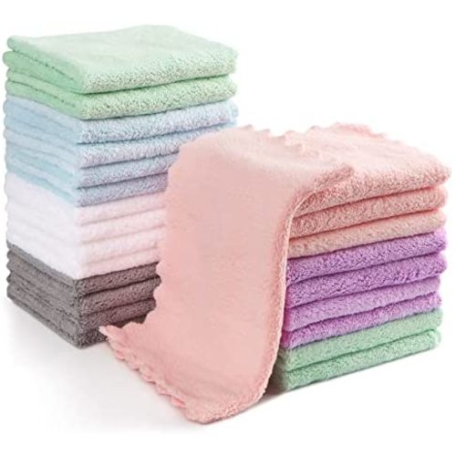 Orighty Baby Washcloths 24-Pack, Microfiber Coral Fleece Baby Face Towels, Soft and Absorbent Wash Cloths for Newborns, Infants and Toddlers, Gentle on Delicate Skin for Face Hands and Body, 7x9 Inch