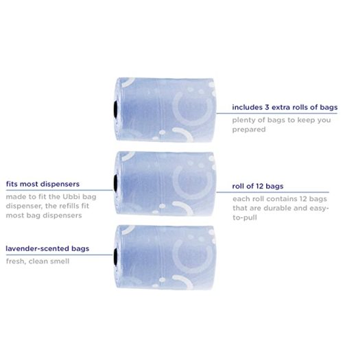Ubbi On The Go Waste Disposal Bags Refills Value Pack, Lavender Scented, 12 Roll Refills, Baby On The Go Essentials - Refill Bags - 1 Count (Pack of 12)