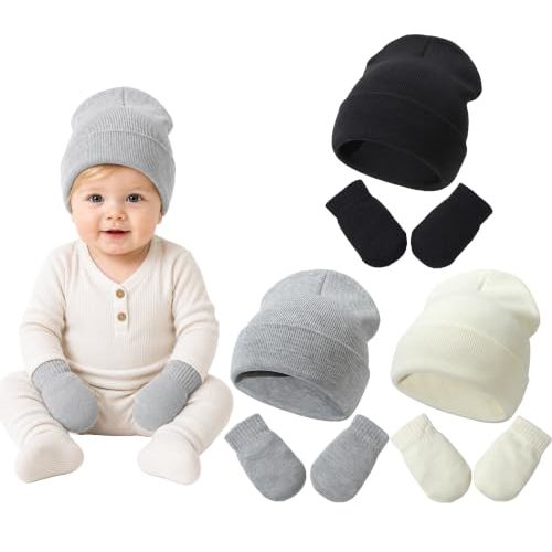 Baby Hats and Mittens Set Infant Toddler Beanie Cap Newborn Gloves for Baby