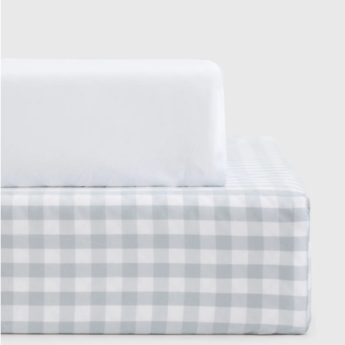 Organic Percale Gingham Crib Sheet 2-Pack in Blue Fog