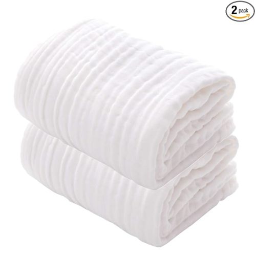 MUKIN Baby Bath Towels, Super Soft Cotton Receiving Blanket for Baby's Delicate Skin,2Pack Swaddle Blanket for Newborns Toddlers Boy Girl,Baby Registry as Shower (White+White)