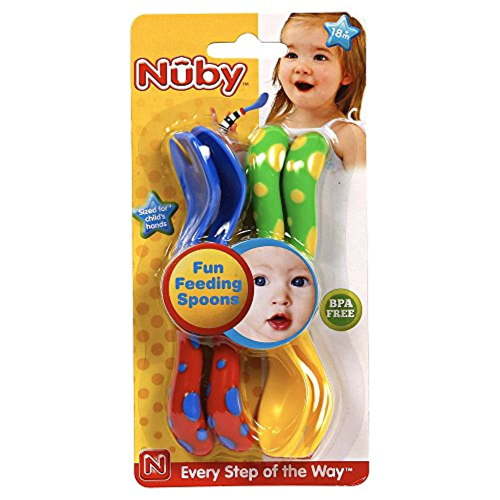Nuby, Feeding Spoons & Forks 2-Pack, Small Size, Yellow/Blue