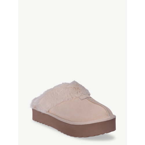 Joyspun Women's Faux Suede Platform Clog Slippers