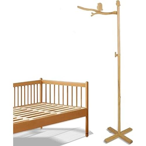 Floor Standing Wooden Baby Crib Mobile Arm， Natural Wooden Mobile Stand for Crib,Wood Crib Arm with Bird Design& Anti-Dumping Function, Mobile Stand for Crib Mobile & Nursery Decor