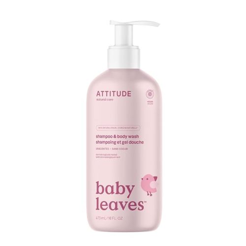 ATTITUDE Baby Shampoo, Body Wash & Soap 2-in-1, Unscented, 16 Fl Oz