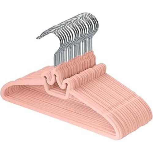 ManGotree Baby Velvet Hangers, Non-Slip Felt Kids Clothes Hanger, 12.6" Cute Crown Hanger for Closet, Space Saving Toddler Hangers for Children's Clothes (20 Pack, Pink)