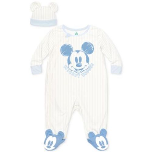 Baby Boys Mickey Mouse Footed Coverall & Hat, 2 Piece Set