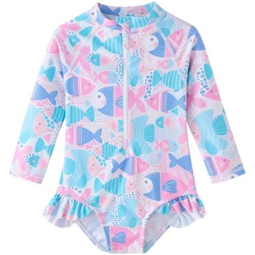 UMELOK Baby Girls One Piece Swimsuit Infant Bathing Suit Long Sleeve Rash Guard Swimwear with UPF 50+ Sun Protection