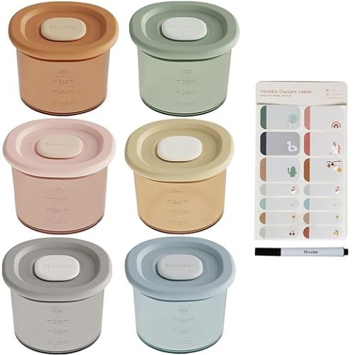 Moonkie Silicone Baby Food Containers | 8oz/4 oz Baby Food Storage Jars with Airtight Lids and A Snack Cup Lid | Freezer,Microwave and Dishwasher Safe, Reusable Baby Food Jars for Infant & Toddler