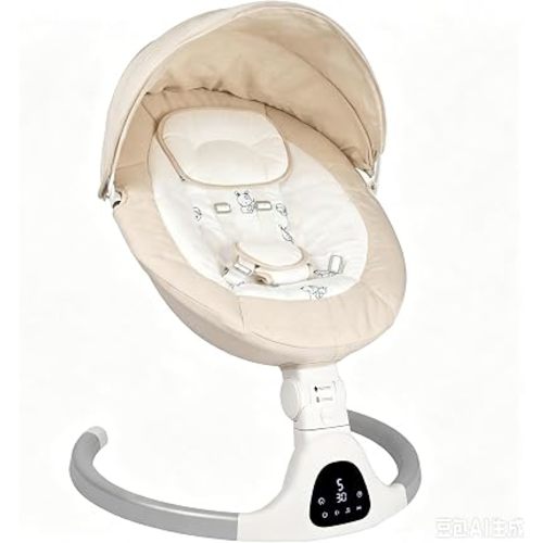 Electric Baby Swing for Infants, 5-Speed Adjustable Swing with Bluetooth Music, Timer, 5-Point Harness and Stable Base for Supervised Daytime Use (Ivory White)