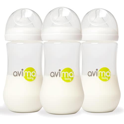 Avima Baby 12 oz Anti Colic Baby Bottles for Breastfed Babies - Fast Flow Nipples, Wide Neck Bottle, BPA Free - 9-12 Months, Stage 3 (Set of 3)