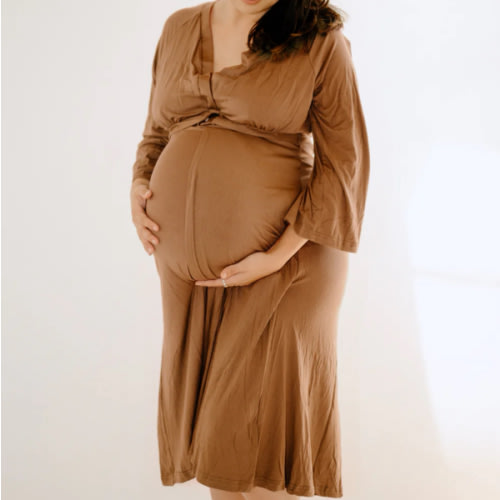 Amelia Labor & Postpartum Gown in Caramel – Lila