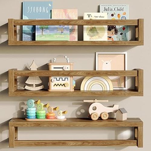 Upgraded Thick Floating Shelves, Solid Wood Bookshelf for Wall, Floating Book Shelves Use as Wall Shelves for Bedroom, Living Room, Kitchen, Books, Spice Rack & Decor – Walnut Brown