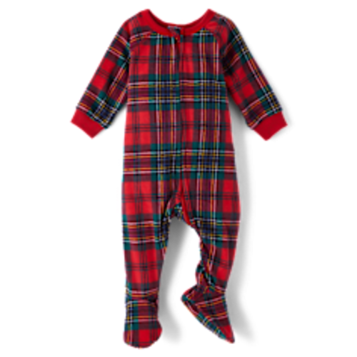 Baby And Toddler Matching Family Christmas Long Raglan Sleeve Plaid Microfleece Footed One Piece Pajamas - RED | The Children's Place