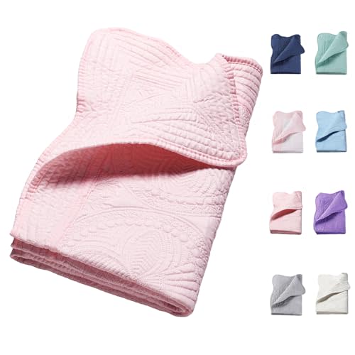 PEACELOVER Embossed Neutral Baby Quilt Durable, Lightweight Baby Blankets Four Seasons for Personlized Monogram Cotton Quilted Blanket Toddler Quilt for Boys and Girls 46x36 Inches (Pink)