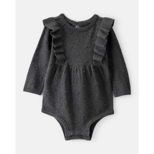 Baby Girl Ruffle Cotton Long-Sleeve Bodysuit - Grey | Carter's