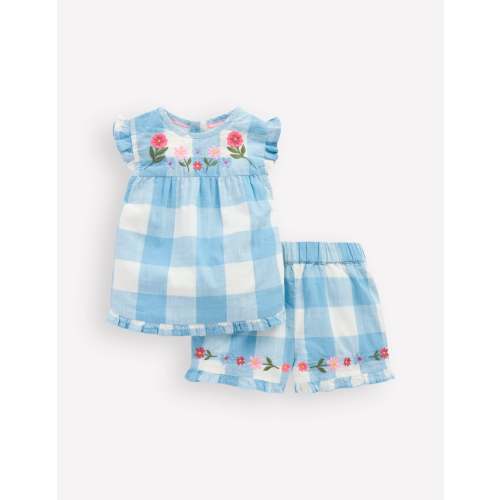 Pretty Trim Woven Play Set-Blue Gingham Embroidery