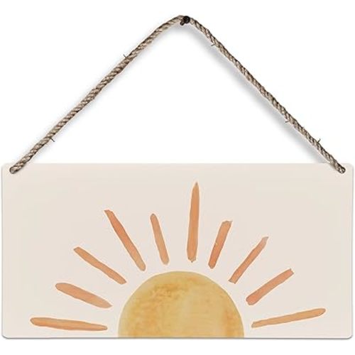 huester Sunshine Wood Plaque Sign, Summer Boho Sun Wall Decor, Mid Century Mochdern Art Wall Decor, Horizontal Yellow Sunset Minimalist Wall Decor, Boho Sunrise Kitchen Home Wall Hanging Decor, 12x6 inch