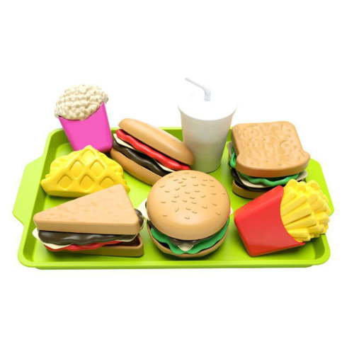 Darzheoy Kids Pretend Play Food Sets Fake Food Toy Toddler Play Kitchen Accessories Hamburger Hotdog Fries Combo Educational Gift for Kids Boys Girls (9 Pcs)